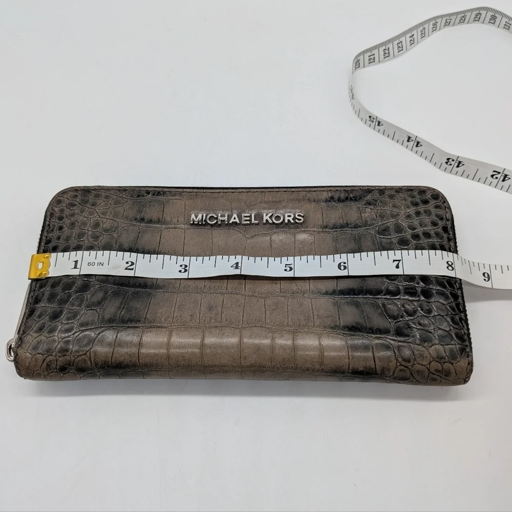 Michael Kors Black Tan Crocodile Leather Zip Wallet